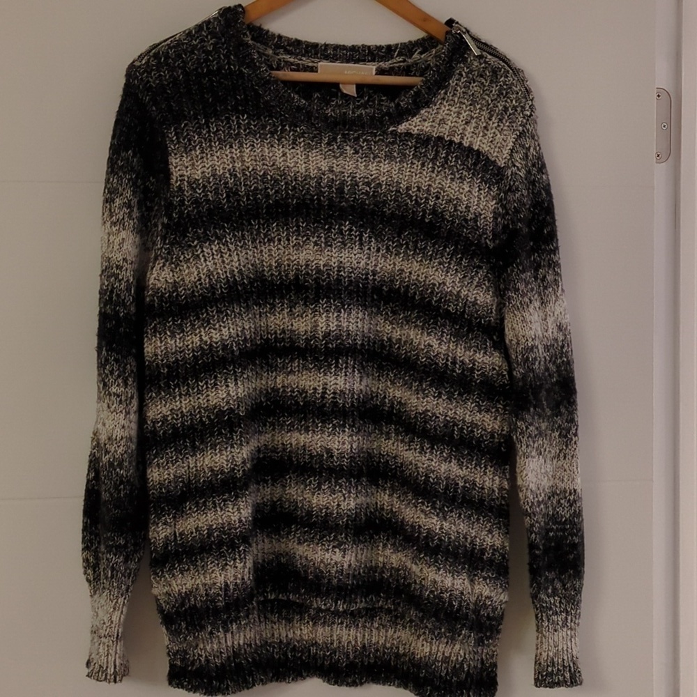 Michael Michael Kors chunky shoulder zipper tie dye black and white sweater XL
